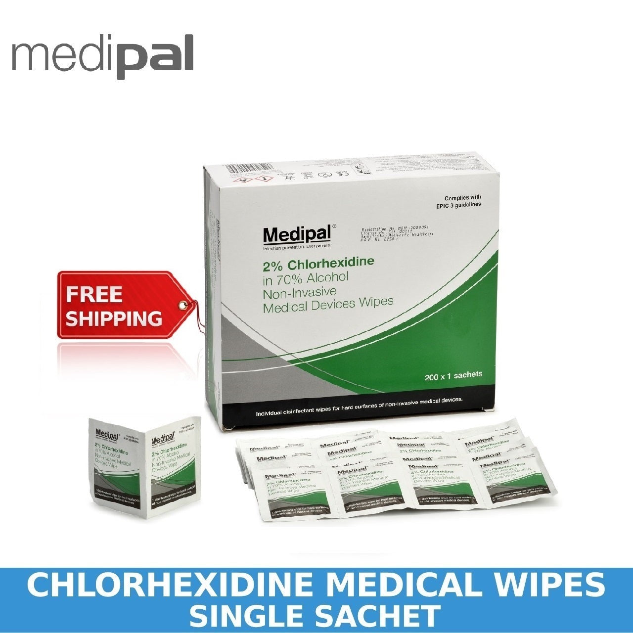 Medipal 2 Chlorhexidine "NonInvasive" Medical Device Wipes